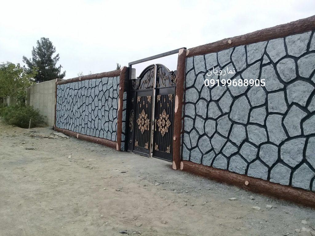نمای سیمانی سنگ و چوب 